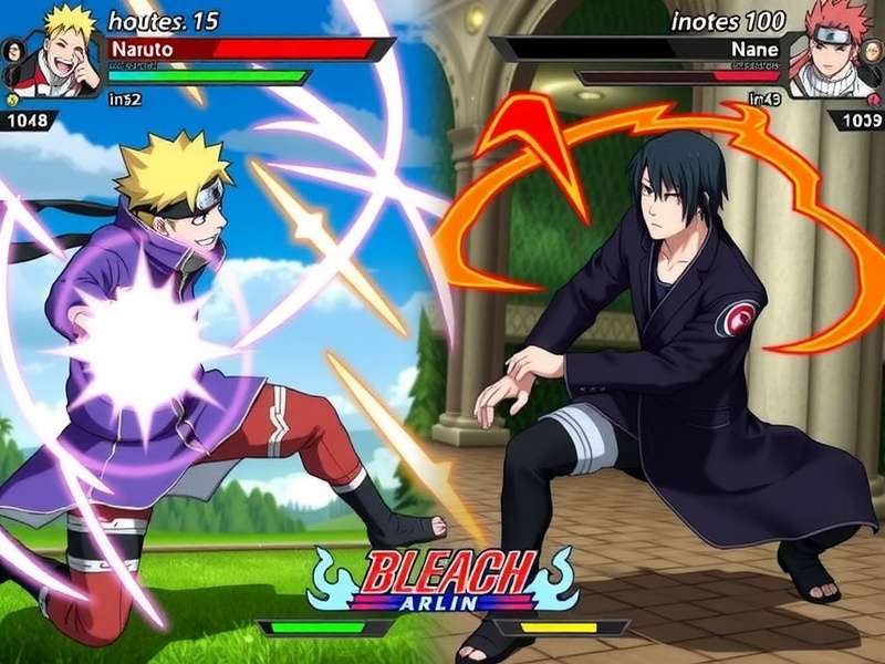 Naruto Uzumaki and Ichigo Kurosaki facing off in Naruto vs Bleach Game VUI 4.0