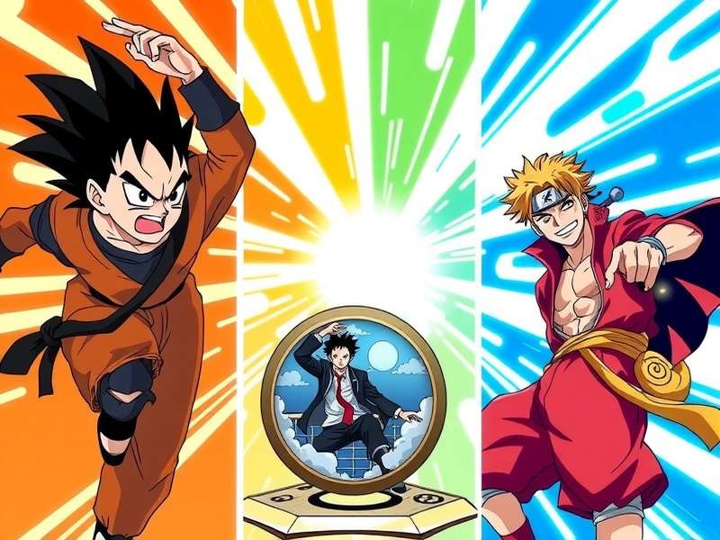 Anime crossover battle concept art featuring Dragon Ball, Naruto, One Piece and Bleach characters