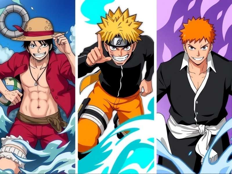 Comparative chart showing strengths of One Piece, Naruto, and Bleach video games in Combat, Story, Graphics, and Replay Value