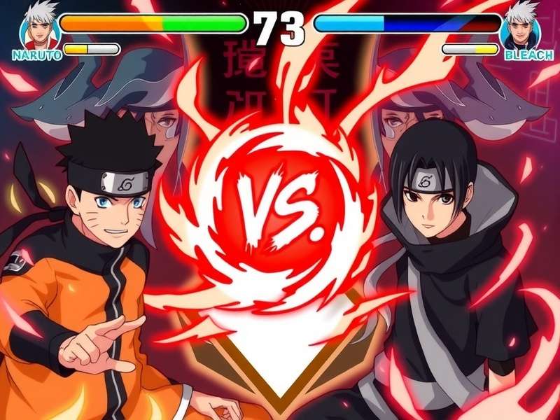 Naruto and Bleach characters facing off in a dynamic game scene