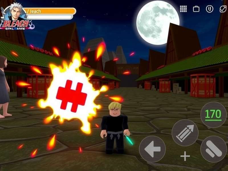 Gameplay screenshot of Bleach Eternal Soul on Roblox showing Ichigo facing a Hollow