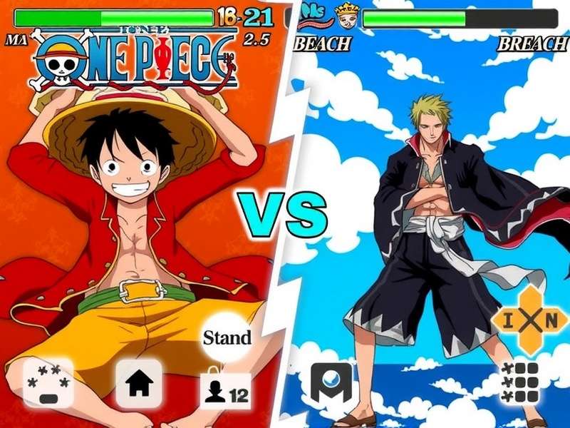 Side-by-side gameplay screenshot of a Bleach fighting game and a One Piece adventure game