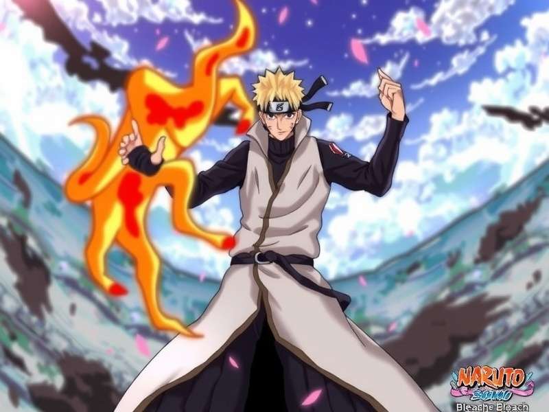 Naruto Uzumaki and Ichigo Kurosaki standing back-to-back in epic crossover artwork