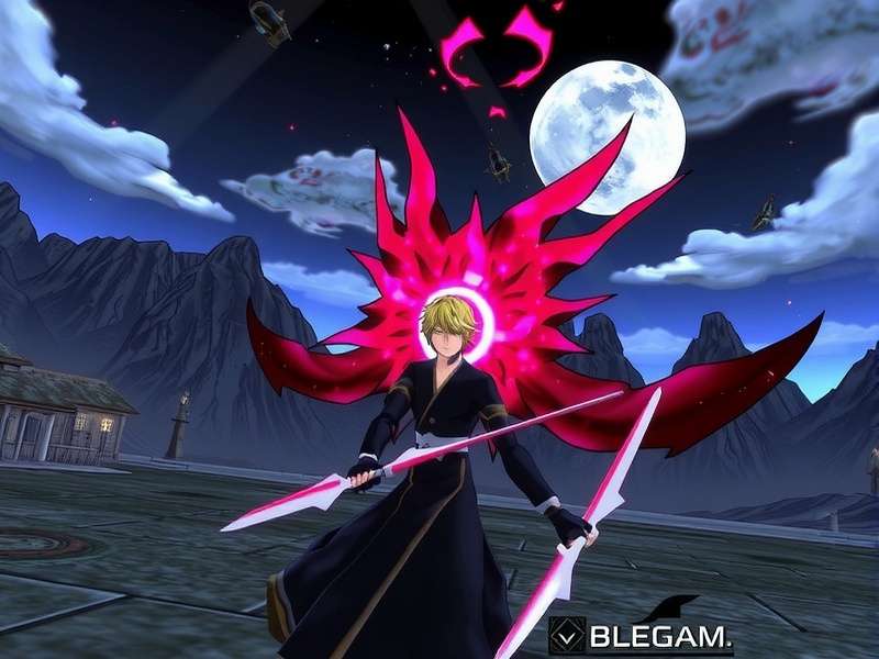 Gameplay screenshot showing Ichigo's new Bankai form fighting Aizen in the Rebirth of Souls DLC