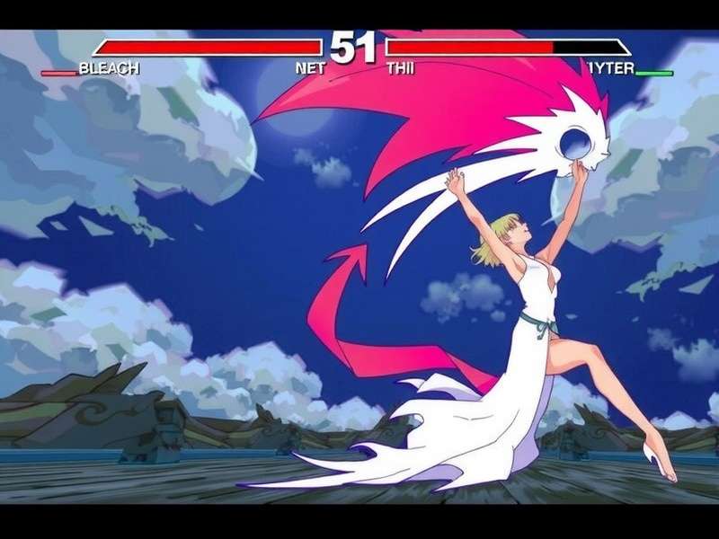 Bleach game screenshot showing Ichigo Kurosaki in Bankai mode fighting