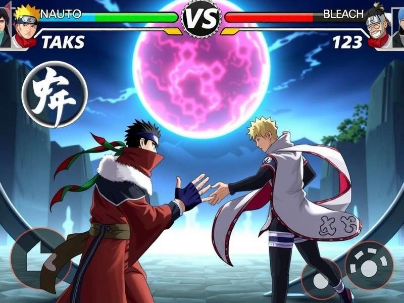 Gameplay screenshot of Naruto Vs Bleach Game Vui showing Naruto and Ichigo fighting