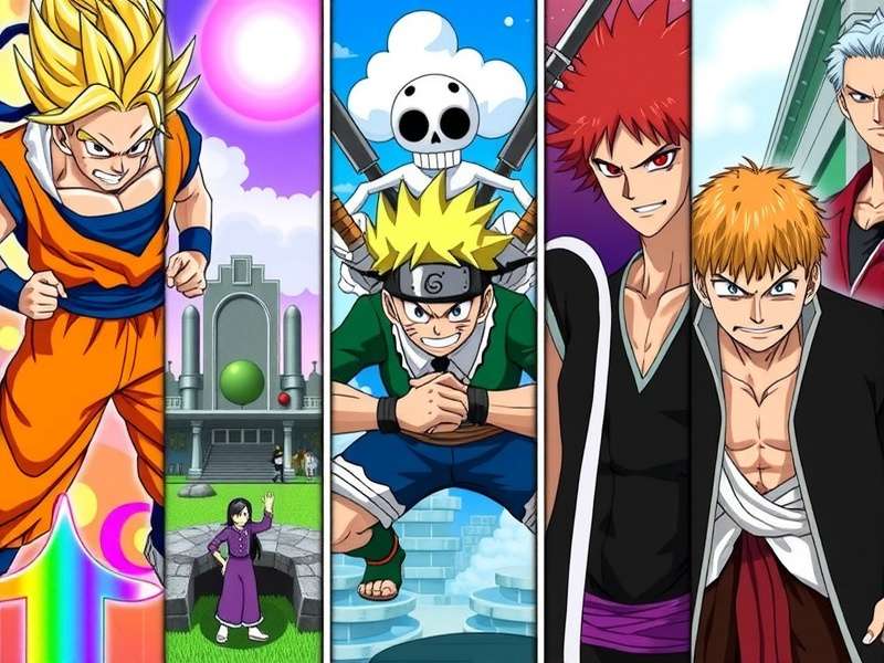 Dragon Ball Vs Naruto Vs One Piece Vs Bleach Game — epic crossover battle scene with main characters from all four anime series